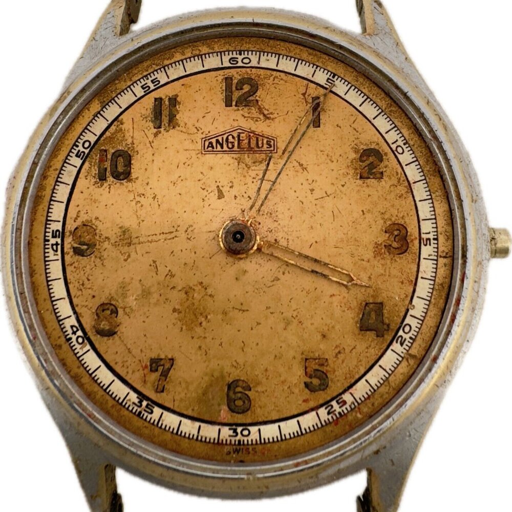 Vintage Angelus Oversized Military Style 17 Jewel Men Mechanical Wristwatch 216